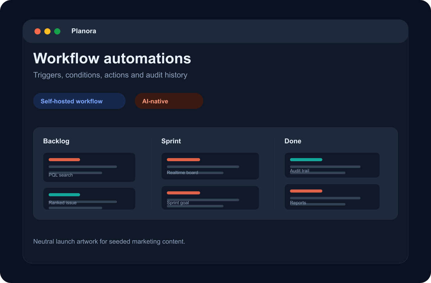 Neutral automation rule builder with trigger, condition and action columns