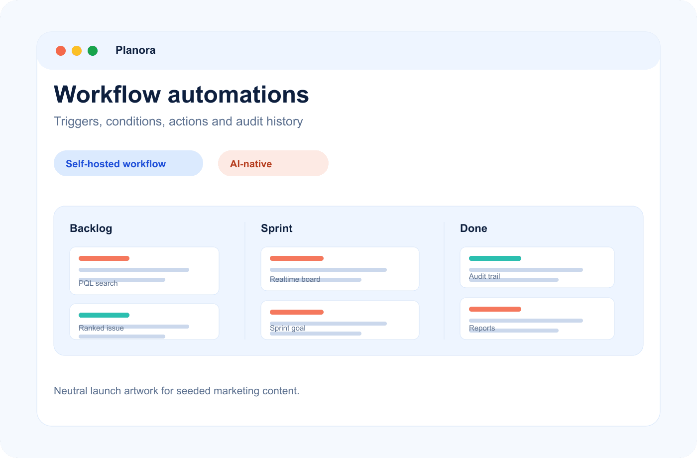 Neutral automation rule builder with trigger, condition and action columns