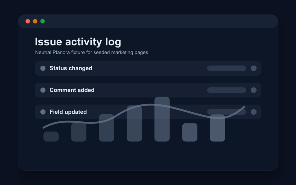 Neutral issue activity log with field changes and timestamps