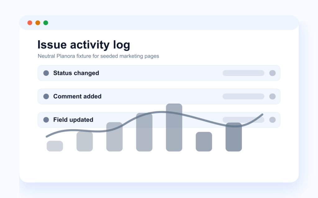 Neutral issue activity log with field changes and timestamps