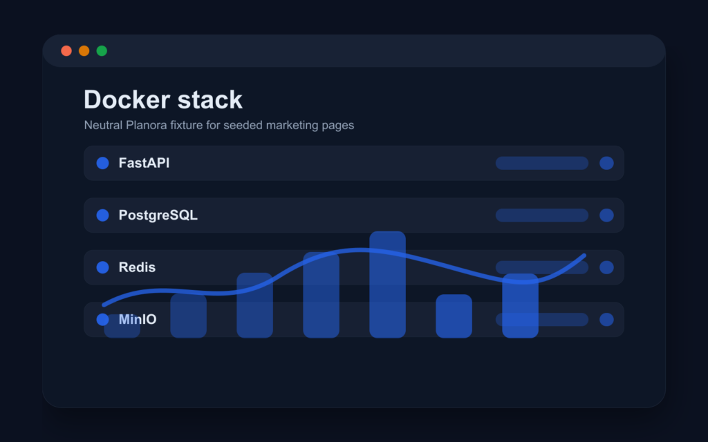 Neutral stack diagram with FastAPI, PostgreSQL, Redis, MinIO and Celery